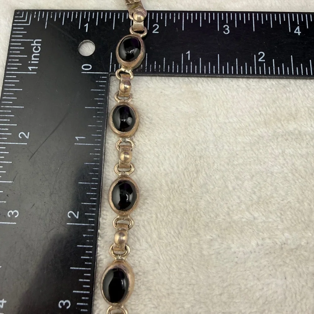 Vintage Taxco Mexico Sterling Silver Bracelet Black Onyx Link 7.5in